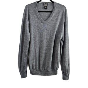 Jos. A Bank Men's Knit Merino Wool V Neck Gray Sweater